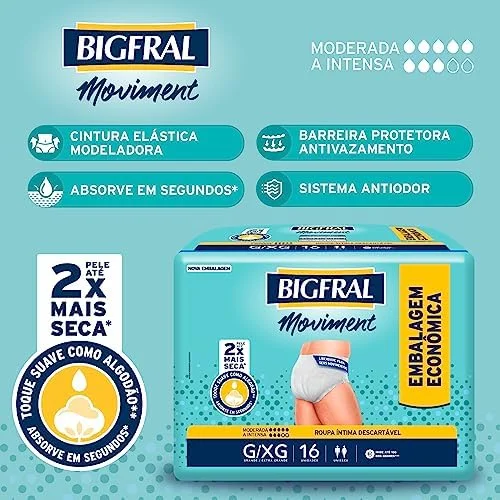 Roupa Íntima Bigfral Moviment G/XG 16 Unidades