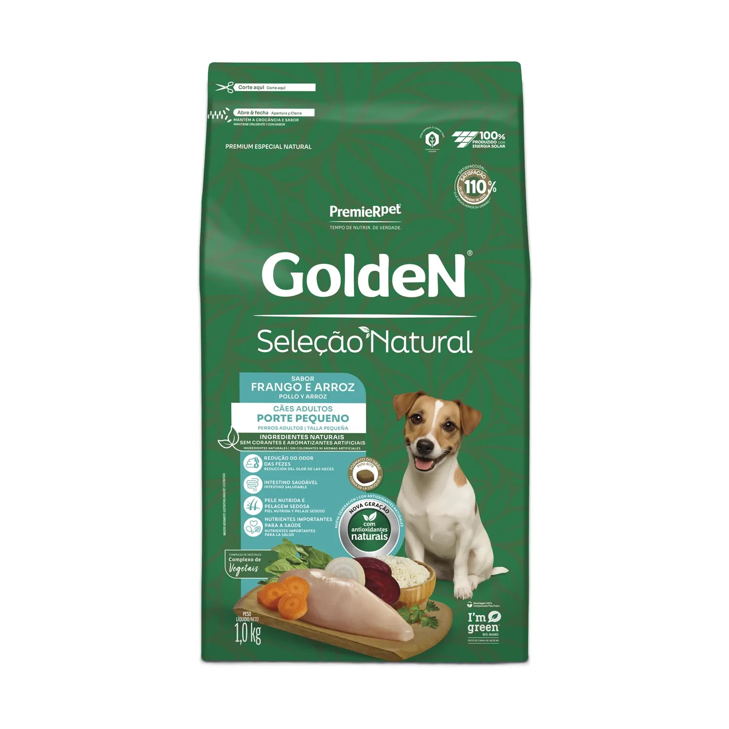 Ração Golden Seleção Natural Cães Adultos Porte Pequeno Frango e Arroz Mini Bits