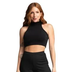 Cropped Regata Crepe Vekyo Roupa Blogueira Gola Alta Feminino Moda Casual