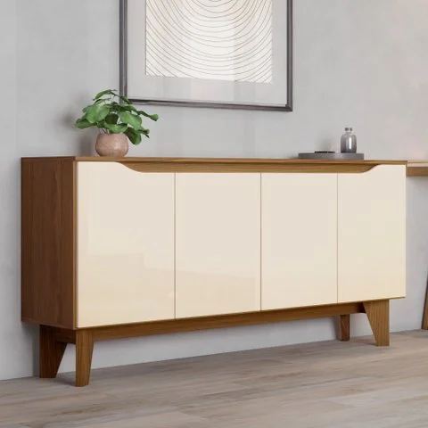 Buffet Aparador 4 Portas 150cm em MDP com Portas em MDF Nature Off White Branco
