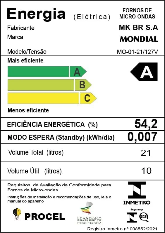 MONDIAL Micro-Ondas, Branco, 1200W, 110V - MO-01-21-W