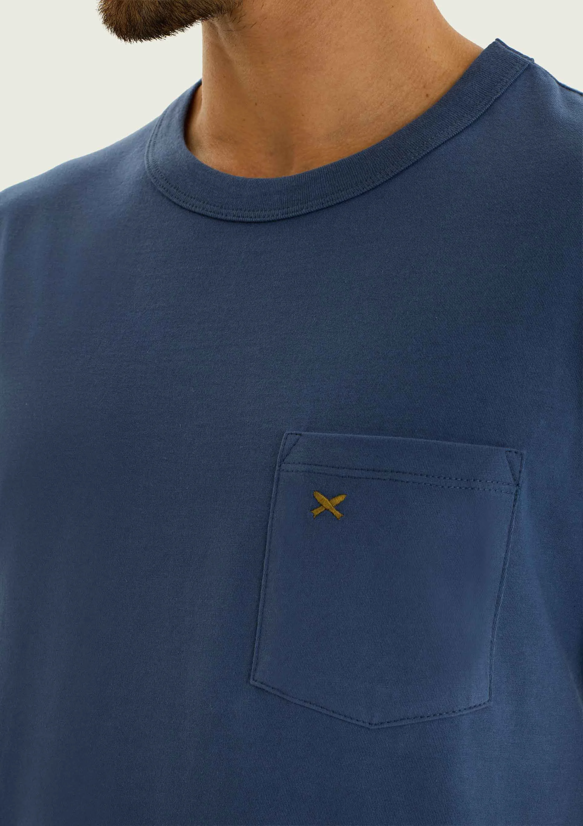 Camiseta Masculina Manga Curta Com Bolso - Azul
