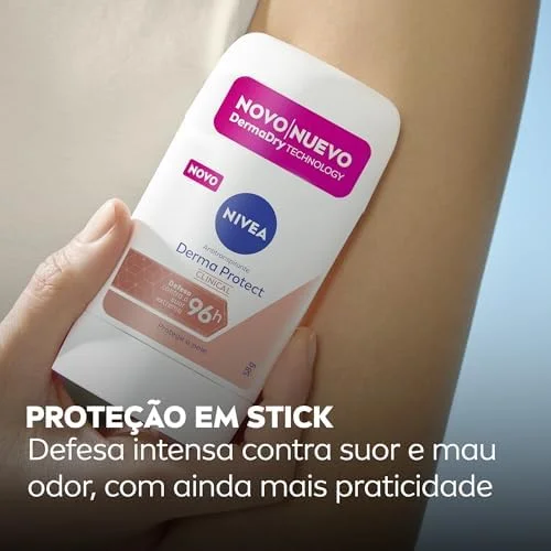 NIVEA Desodorante Antitranspirante Stick Derma Protect Clinical 58g, Defesa Intensa 96h, Controle de Suor Extremo, Toque Suave, Protege a Pele