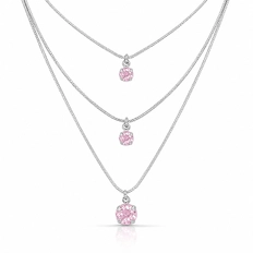 Gargantilha Três Alturas com Zircônias Rosas