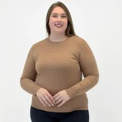 Blusa de Lã Dunialin Plus Size Gola Redonda Manga Longa Feminina