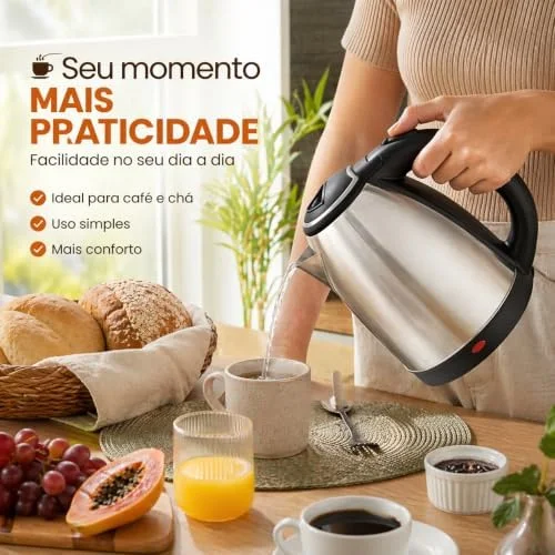 Chaleira Elétrica Inox 110V 1,8L Aquecimento Rápido Desligamento Automático | Aquecimento Rápido, Aço Inoxidável, Ideal para Café e Chá, Design Moderno