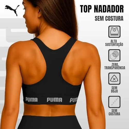 Top Puma Feminino Esportivo Poliamida Academia Nadador Sem Bojo Original