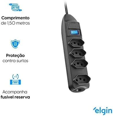 Filtro de Linha 4 Tomadas Elgin 2P+T 10A Preto Bivolt