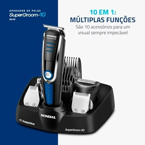 Aparador de Pelos Super Groom 10, Mondial, Preto/Azul, 6W, Bivolt - BG-03