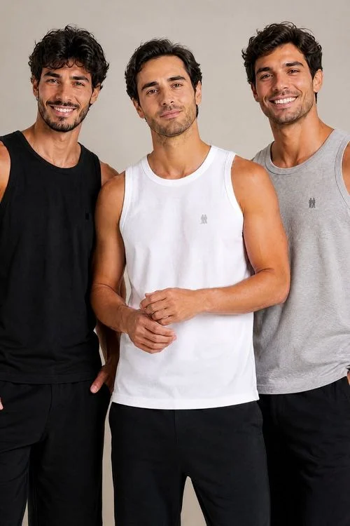 Kit 3 Regatas Masculinas Regular Polo Wear Sortido