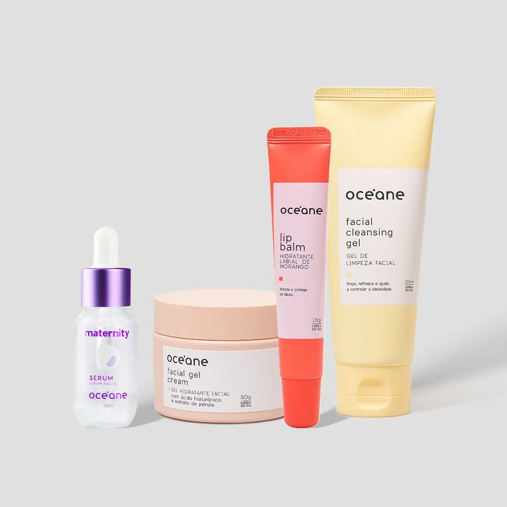 Kit Skincare Gel de Limpeza + Serum Facial + Gel Hidratante Facial + Hidratante Labial (4 Produtos)