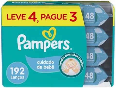 Lenços Umedecidos Pampers Cuidado de Bebê 192 Unidades