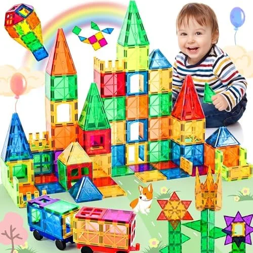 Blocos de Montar Magnéticos Construção Brinquedo Educativo Infantil | 130 Peças，Blocos de Montar Magnéticos，STEM