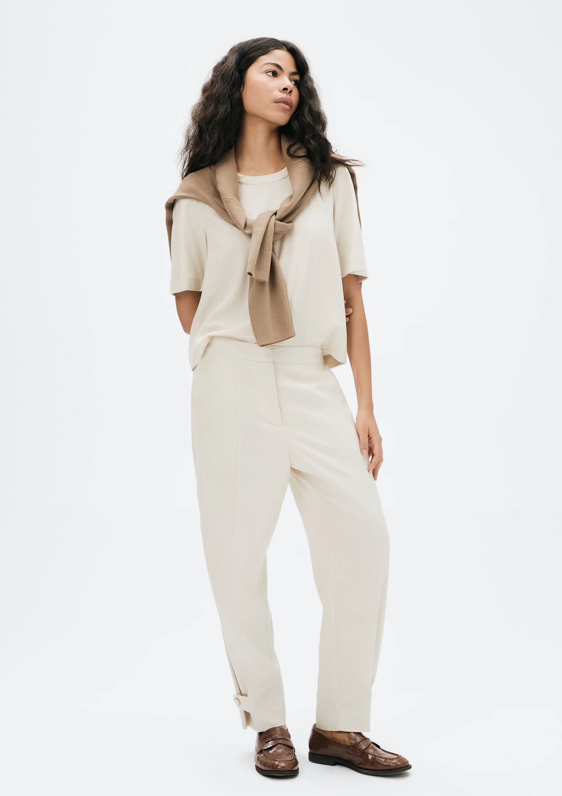 Calça Feminina Em Alfaiataria Com Linho - Off white