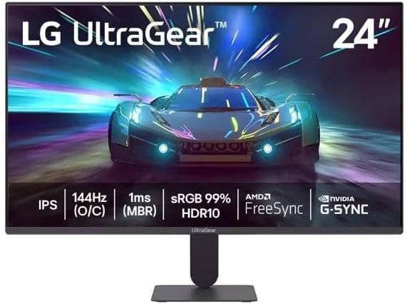 LG UltraGear Monitor Gamer 24" IPS 144Hz (O/C) 1ms (MBR) Full HD (1920x1080) HDR10 NVIDIA G-SYNC AMD FreeSync, Preto - 24G411A