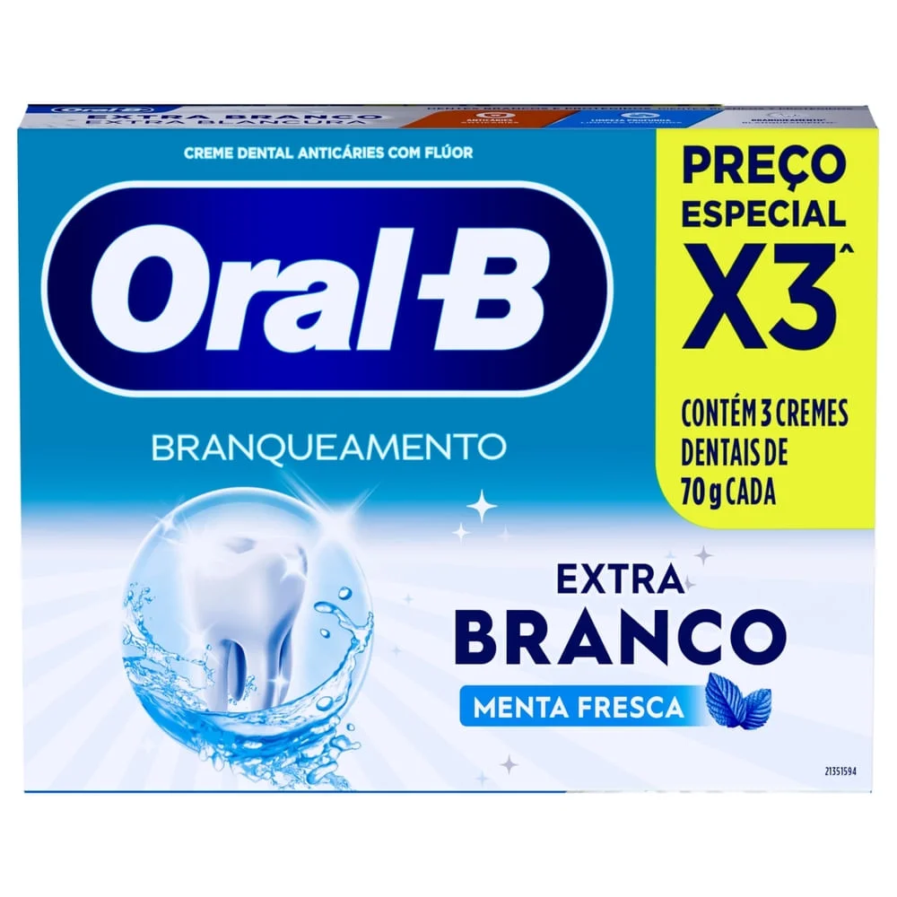 Kit Creme Dental 3 Unidades Oral-B Anticáries Menta Fresca 70g cada