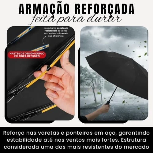 Guarda Chuva com Botão Automático Reforçado – Compacto, Resistente ao Vento, Proteção Solar UV, Blackout, Dobrável - Guarda Chuva Portátil para Bolsa/Mochila - Shop100