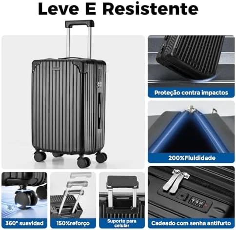 Romantic Crown Mala de Bordo 10kg Padrão ANAC de Viagem com Senha (Preto)