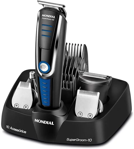 BG-03 - Aparador de Pelos Super Groom 10 Bivolt - Mondial Preto/Azul