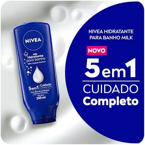 NIVEA Hidratante Para Banho Milk 250ml, Cuidado Nutritivo 24h, Óleo de Amêndoas, Sensação de Maciez, Pele Seca, Corporal