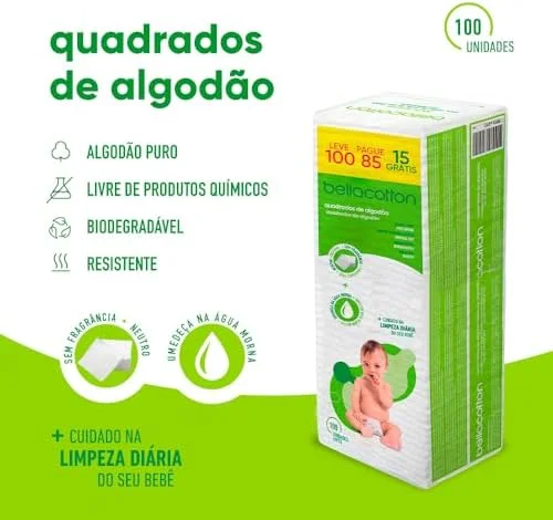 Bellacotton Algodao Quadrado Baby Bellacotton 100 Un. (Lv100Pg85)