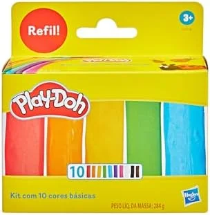 Play-Doh Kit com 10 cores básicas de massinha, refil, presente e lembrancinha de amigo secreto para crianças acima de 3 anos