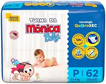 Fralda Turma da Mônica Baby Mega P 62 Unidades