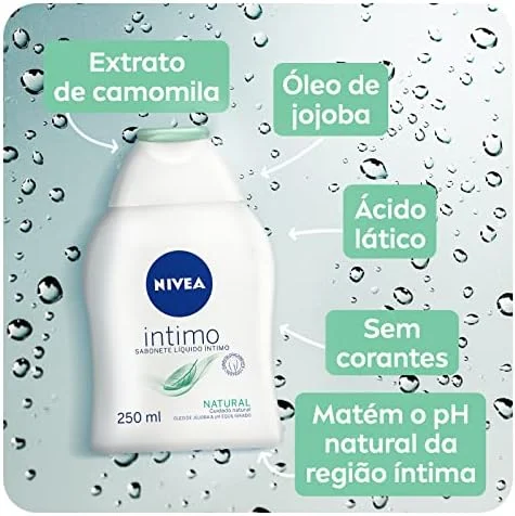 NIVEA Sabonete Líquido Íntimo Natural 250ml, Limpeza Suave, Mantém pH Natural, Óleo de Jojoba, Cuidado Delicado, Uso Diário