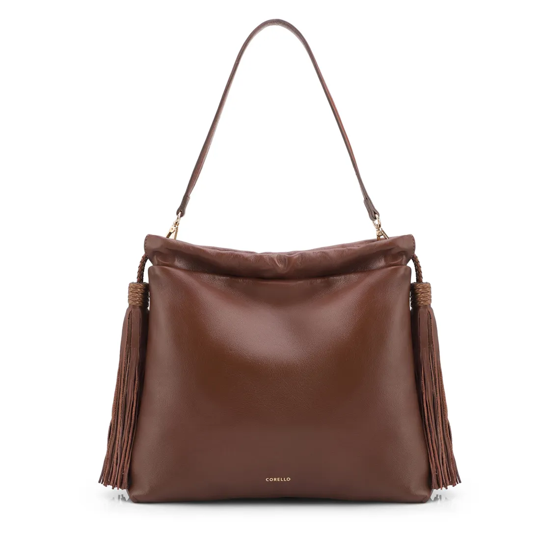 Bolsa Hobo Média Couro Marrom Barbicachos Laterais