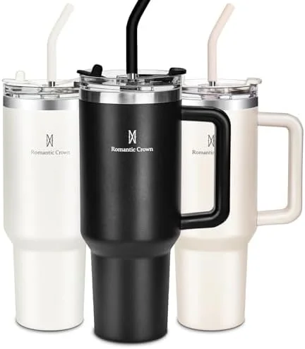 Copo Térmico 1,18L em Aço Inoxidável com Canudo, Tampa e Alça, Preto