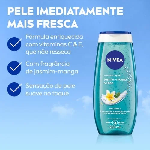 NIVEA Sabonete Líquido Frangipani & Oil 250ml, Limpeza Corporal, Pele Macia, Óleos e Vitaminas, Equilíbrio com o pH, Sensação Refrescante