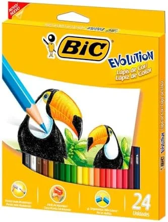 BIC, Lápis de Cor Sextavado, Evolution, 24 Cores
