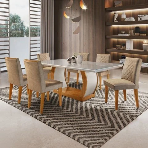 Conjunto Mesa de Jantar Tampo de Vidro 6 Cadeiras MDF Luanda Yescasa