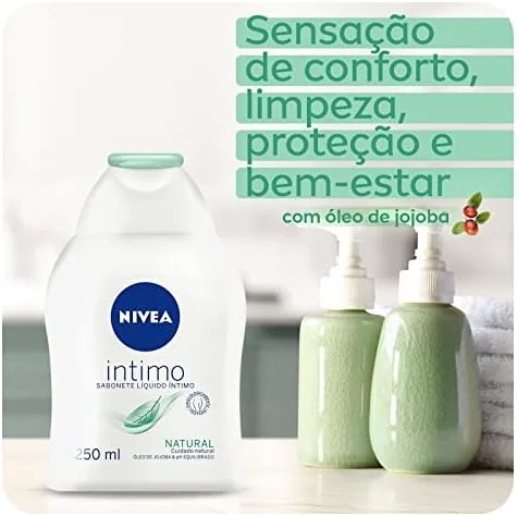 NIVEA Sabonete Líquido Íntimo Natural 250ml, Limpeza Suave, Mantém pH Natural, Óleo de Jojoba, Cuidado Delicado, Uso Diário