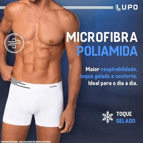 Kit 6 Cuecas Lupo Boxer Masculinas Microfibra de Poliamida Sem Costura Adulto