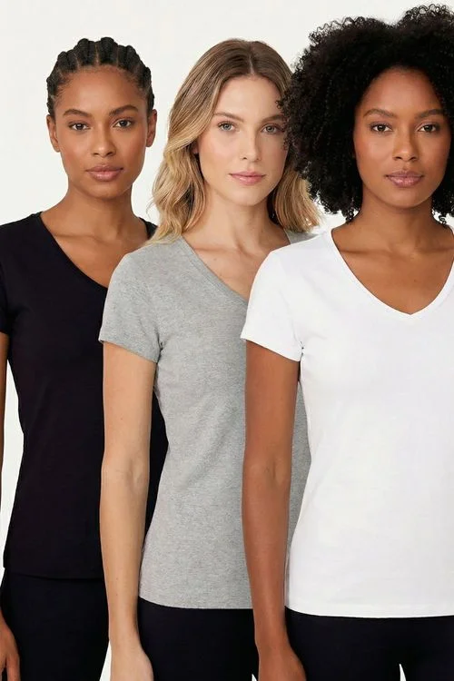 Kit 3 Camisetas Femininas de Malha Polo Wear Sortido