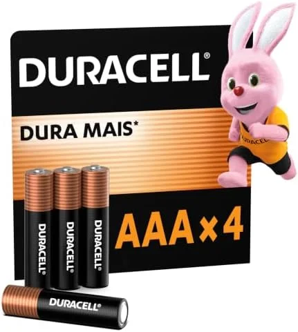 Duracell Pilhas Alcalinas AAA Palito Pack 4 Unidades – Dura Mais – Ideal para Controles Remotos Brinquedos e Lanternas