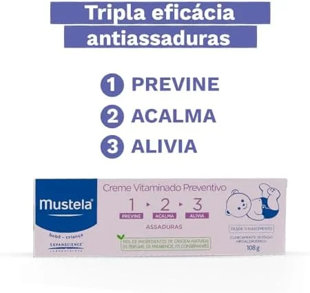 Mustela Creme Preventivo De Assaduras Vitaminado 1>2>3 108g - Pomada Antiassaduras Para Bebês Com Tripla Ação - 98% De Ingredientes De Origem Natural