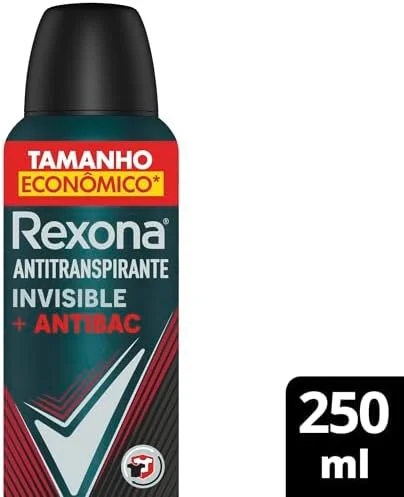 Rexona Antitranspirante Masculino Aerossol Antibacterial e Invisible 250 ML, Leve Mais Pague Menos, Embalagem Pode Variar